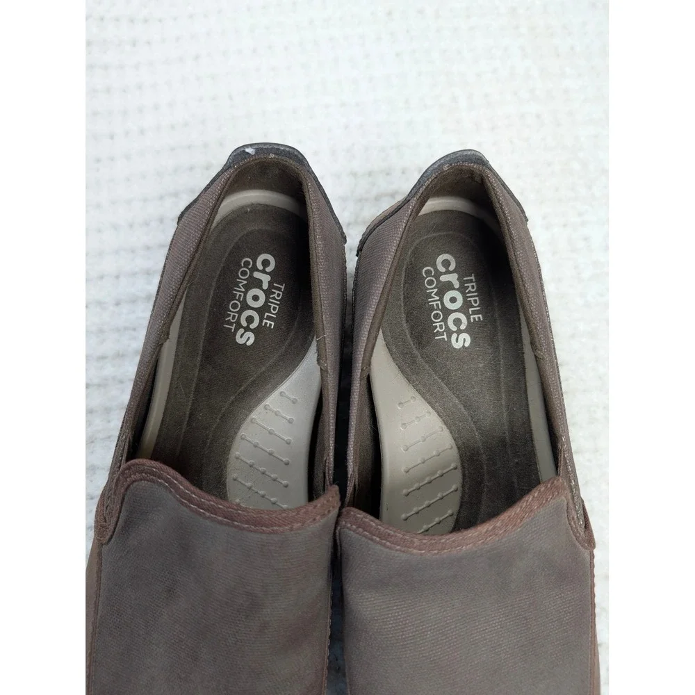 Crocs Santa Cruz 2 Luxe Mens 14 Brown Canvas Leather Loafers 204241 Slip On